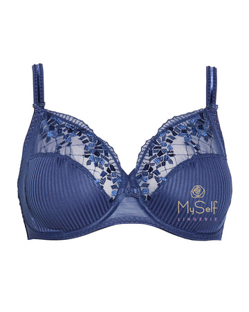 Chantelle Indigo Blue Pont Neuf Underwire 3 Part Cup Unlined Bra